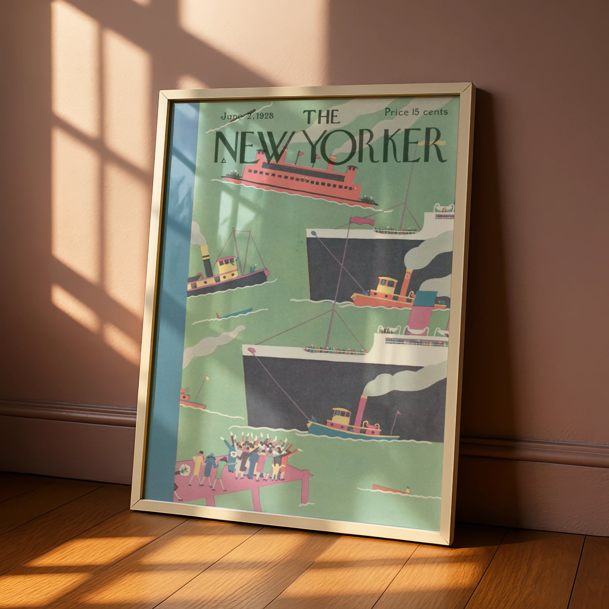 New Yorker 1928 Cover Poster, Vintage Harbour Ships Art, Art Deco Wall Print