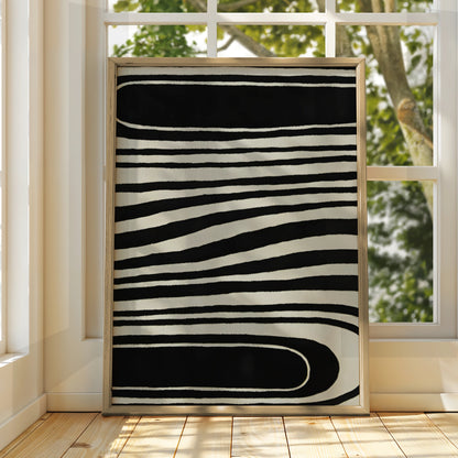 Monochrome Wave Lines Abstract Print, Black White Poster, Modern Minimalist Wall Art