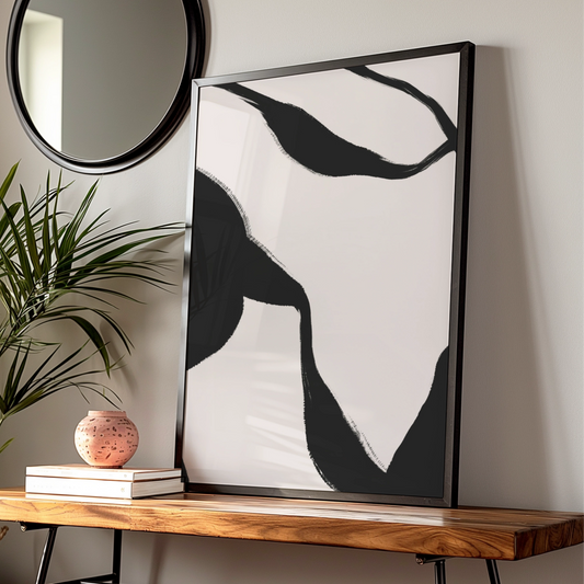 Abstract Brushstroke Monochrome Wall Art, Black and White Poster, Minimalist Print
