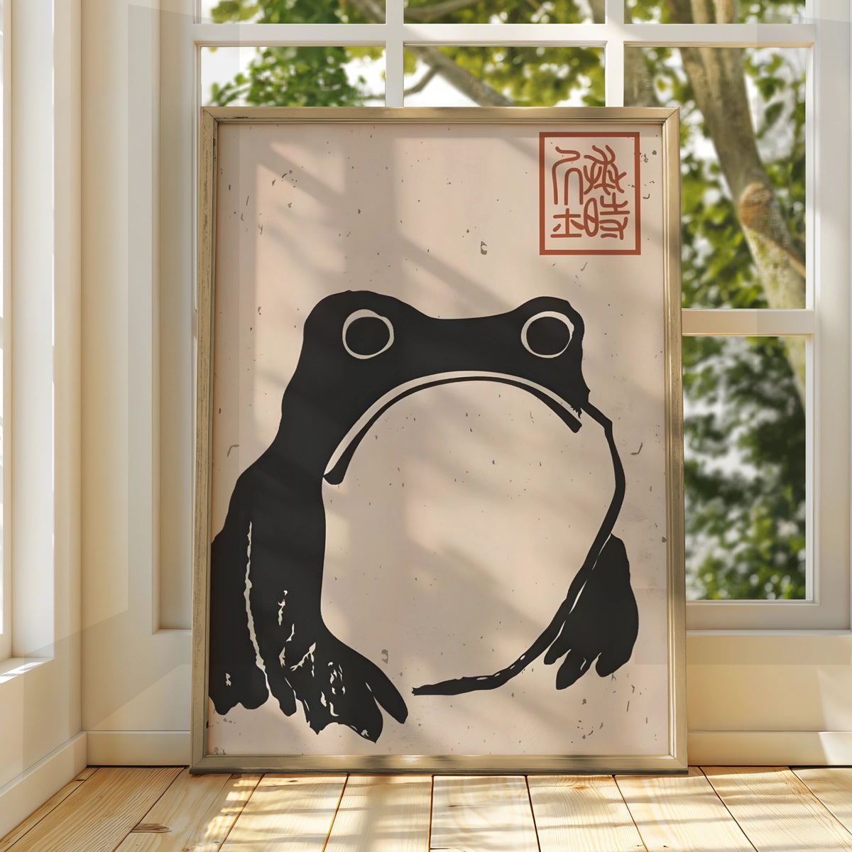 Japanese Frog Print, Monochrome Wall Art, Minimalist Black White Poster, Zen Animal Decor