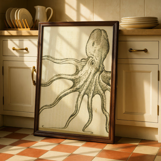 Vintage Octopus Art Print, Antique Engraving Poster, Halloween Wall Art, Dark Academia Decor
