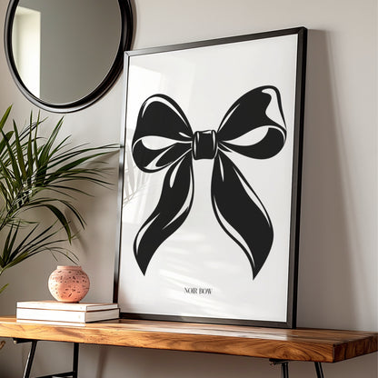 Noir Bow Print, Black and White Poster, Monochrome Wall Art, Minimalist Ribbon Decor