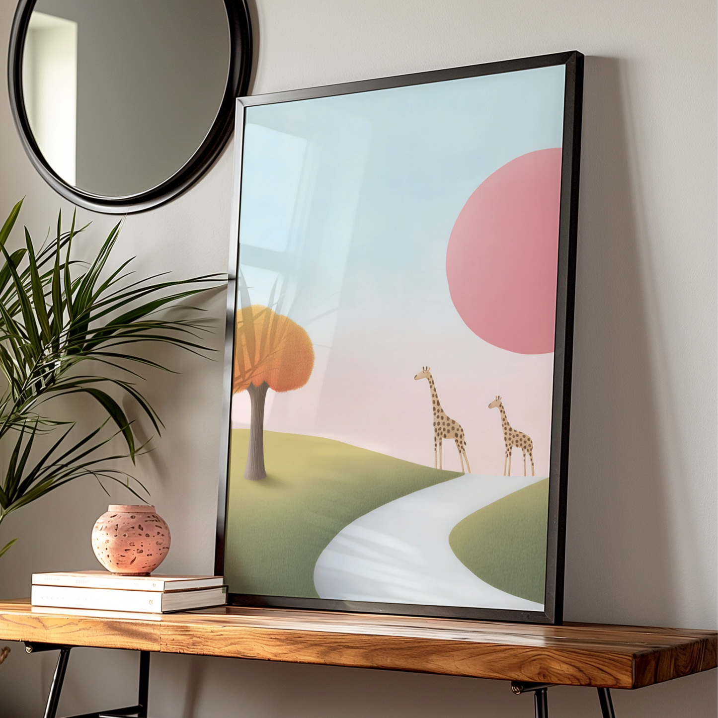 Giraffe Nursery Wall Art, Safari Animal Print, Pastel Kids Room Poster, Baby Girl Decor