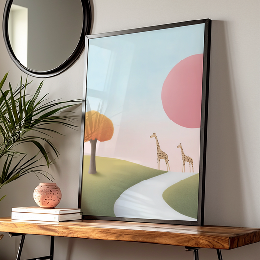 Giraffe Nursery Wall Art, Safari Animal Print, Pastel Kids Room Poster, Baby Girl Decor