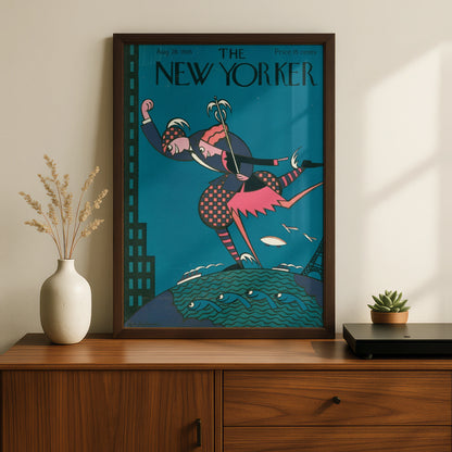 The New Yorker August 1926 Cover Poster, Art Deco Harlequin Teal Vintage Wall Art