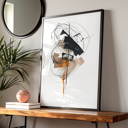 Modern Abstract Wall Art, Black Orange Ink Print, Contemporary Monochrome Poster, Gallery Wall Decor — Digital Download