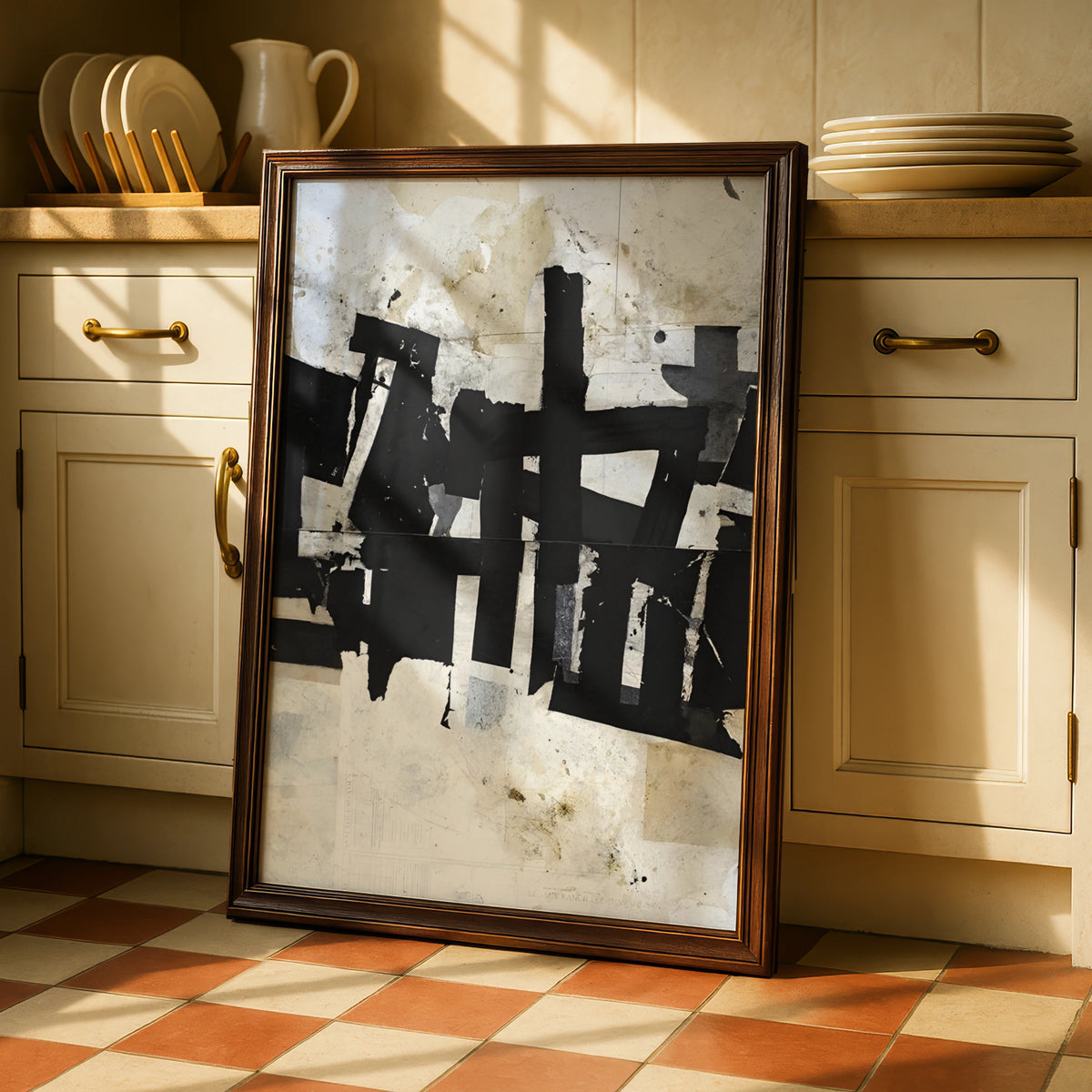 Abstract Monochrome Collage Print, Black and White Poster, Modern Wall Art