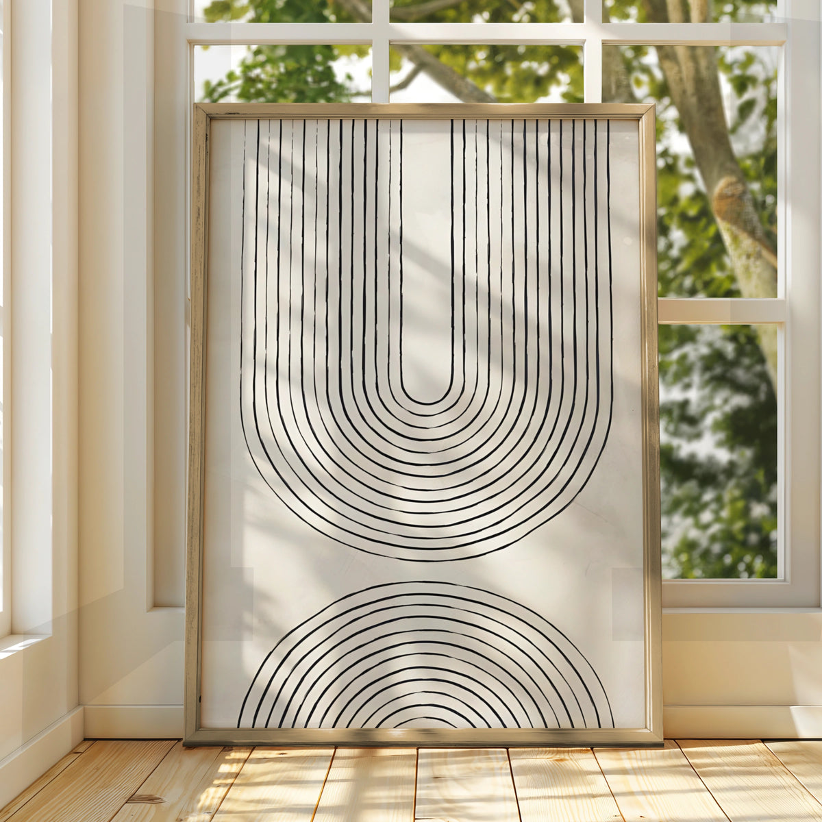 Abstract Arch Lines Monochrome Wall Art, Geometric Black White Poster, Minimalist Print