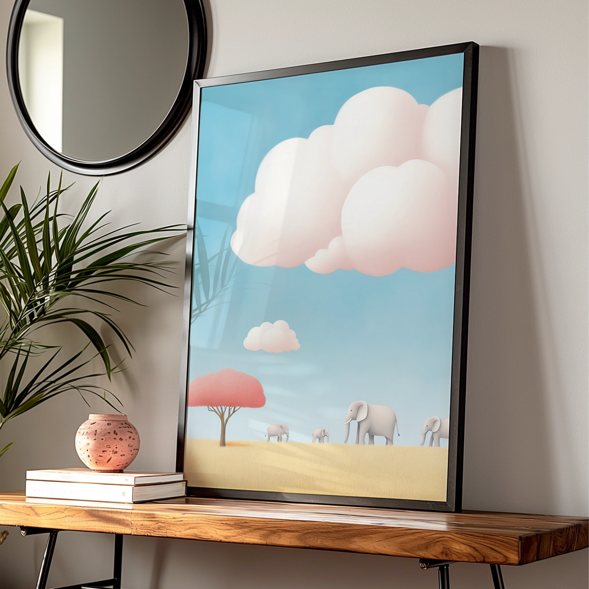 Elephant Nursery Wall Art, Baby Safari Print, Pastel Blue Kids Room Poster, Cute Animal Decor