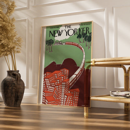 New Yorker Cover June 1926 Poster, Vintage Train City Art, Carl Rose Wall Print
