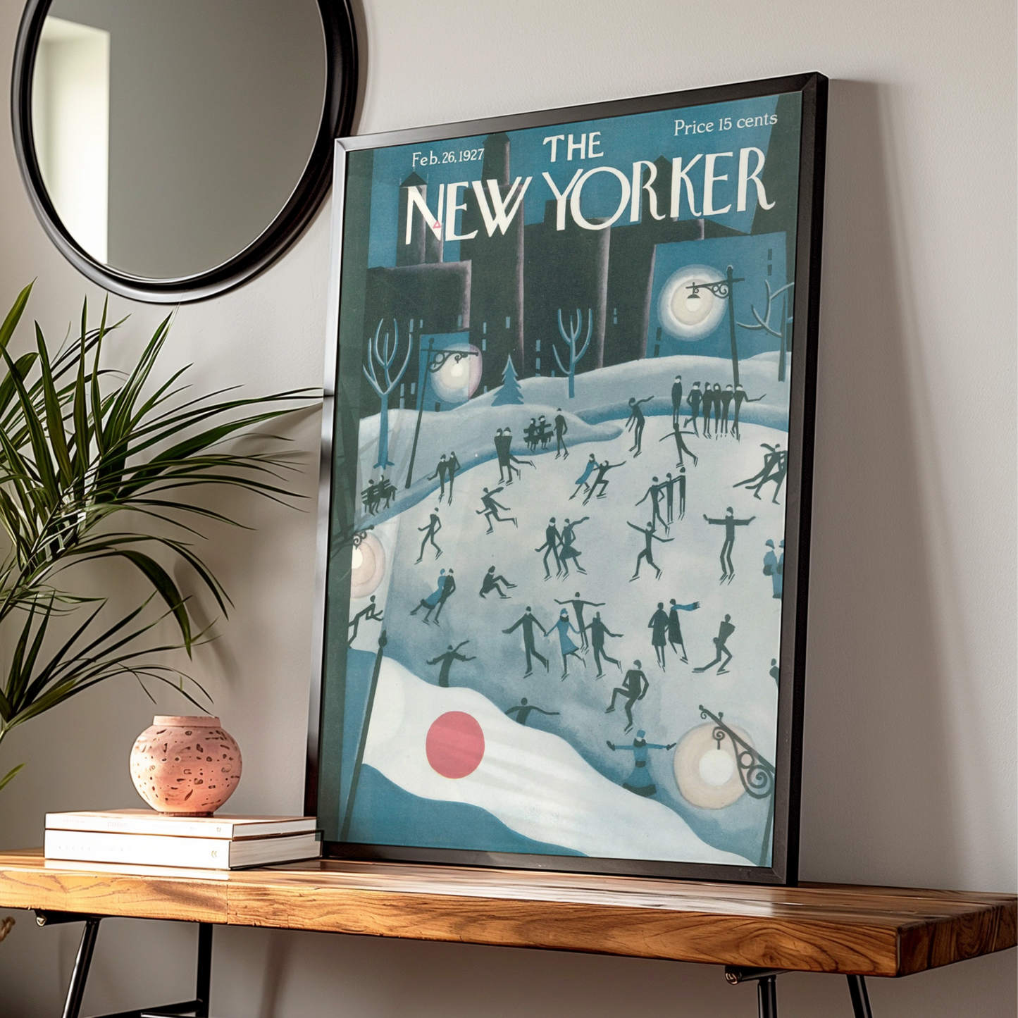 The New Yorker February 1927 Cover Poster, Vintage Ice Skating Winter Wall Art Print