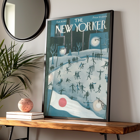 The New Yorker February 1927 Cover Poster, Vintage Ice Skating Winter Wall Art Print