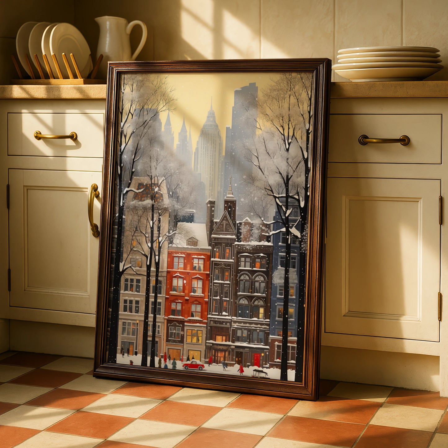 New York Christmas Poster, Snowy City Street Wall Art, Winter NYC Print, Holiday Festive Decor