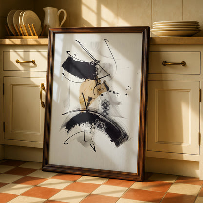 Abstract Brushstroke Wall Art, Monochrome Black White Poster, Modern Ink Print, Gallery Wall Decor
