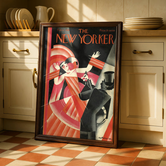The New Yorker 1926 Art Deco Cover Poster, Vintage Flapper Dancing Print, Red