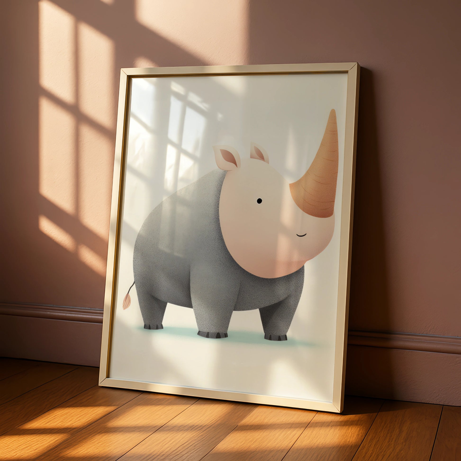 Cute Rhino Nursery Wall Art, Baby Rhinoceros Print, Children's Animal Poster, Kids Room Decor