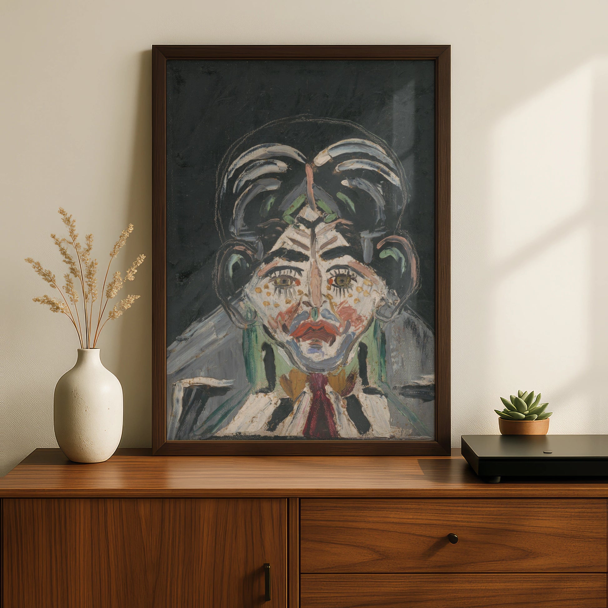 Halloween Expressionist Face Poster, Dark Spooky Portrait Wall Art, Creepy Figure Print