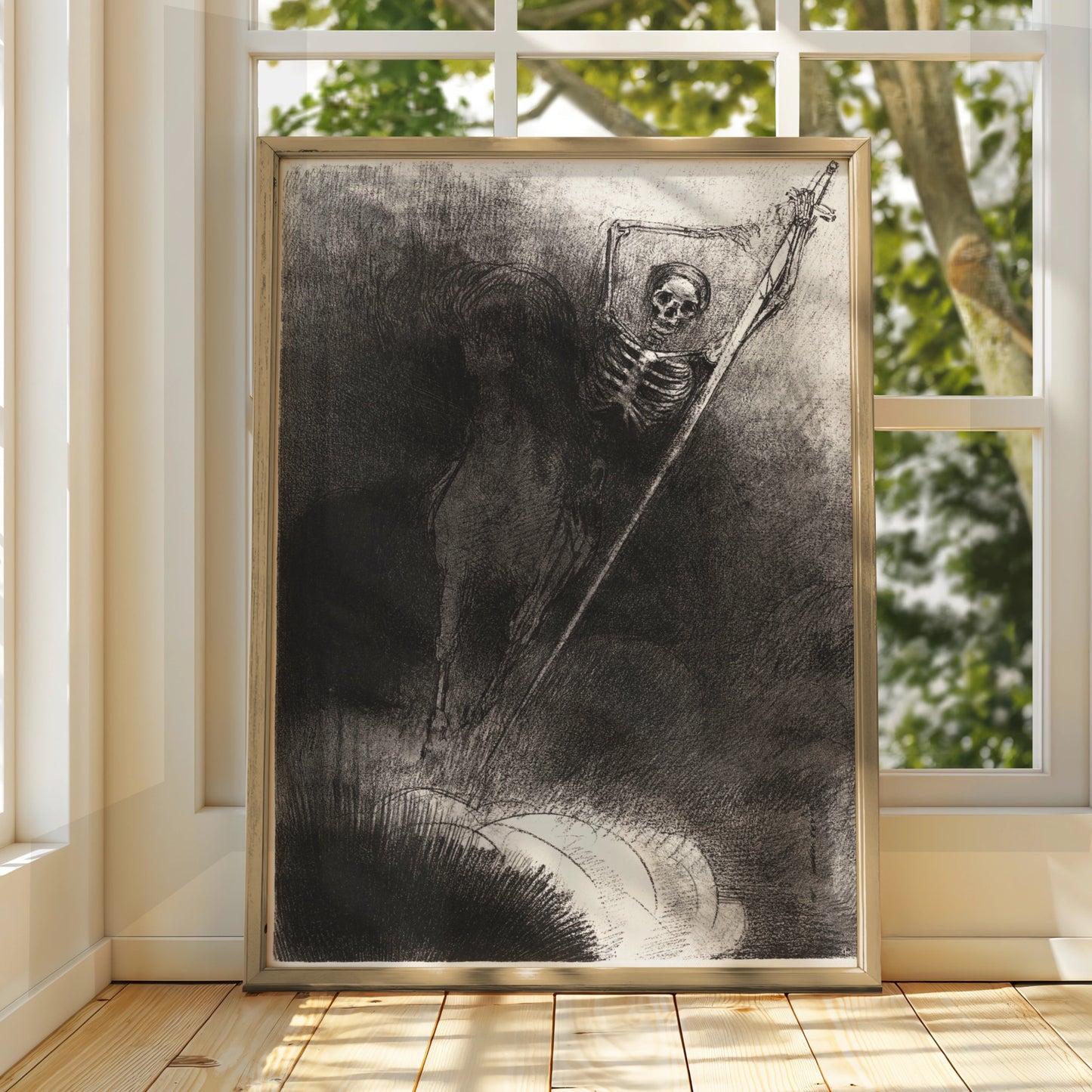 Grim Reaper Skeleton Wall Art, Dark Halloween Poster, Gothic Skull Print, Macabre Home Decor