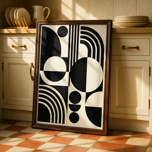 Monochrome Geometric Abstract Print, Black and White Bauhaus Poster, Modern Wall Art
