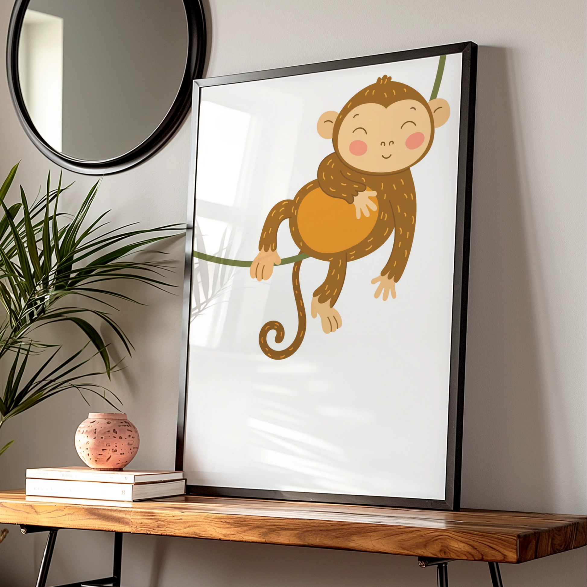 Cute Monkey Nursery Wall Art, Baby Animal Poster, Kids Room Jungle Print Decor