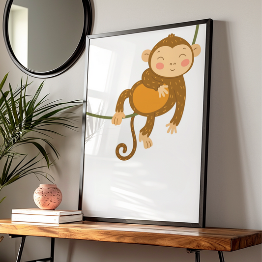 Cute Monkey Nursery Wall Art, Baby Animal Poster, Kids Room Jungle Print Decor