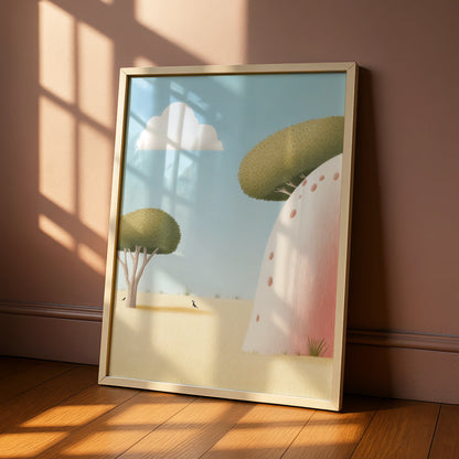 Nursery Wall Art Mushroom Print, Whimsical Pastel Poster, Kids Room Decor, Dreamy Landscape Children
