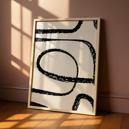 Abstract Line Art Print, Monochrome Wall Art, Black and White Minimalist Poster, Modern Decor