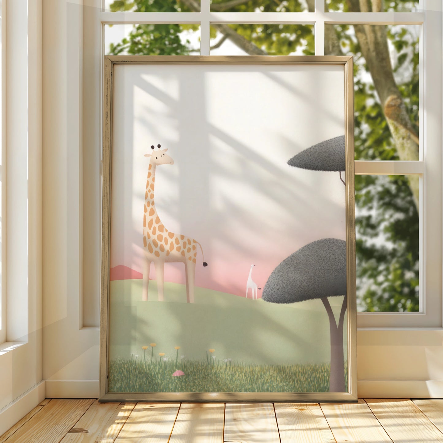 Giraffe Nursery Wall Art, Safari Baby Print, Children's Animal Poster, Pink Green Decor