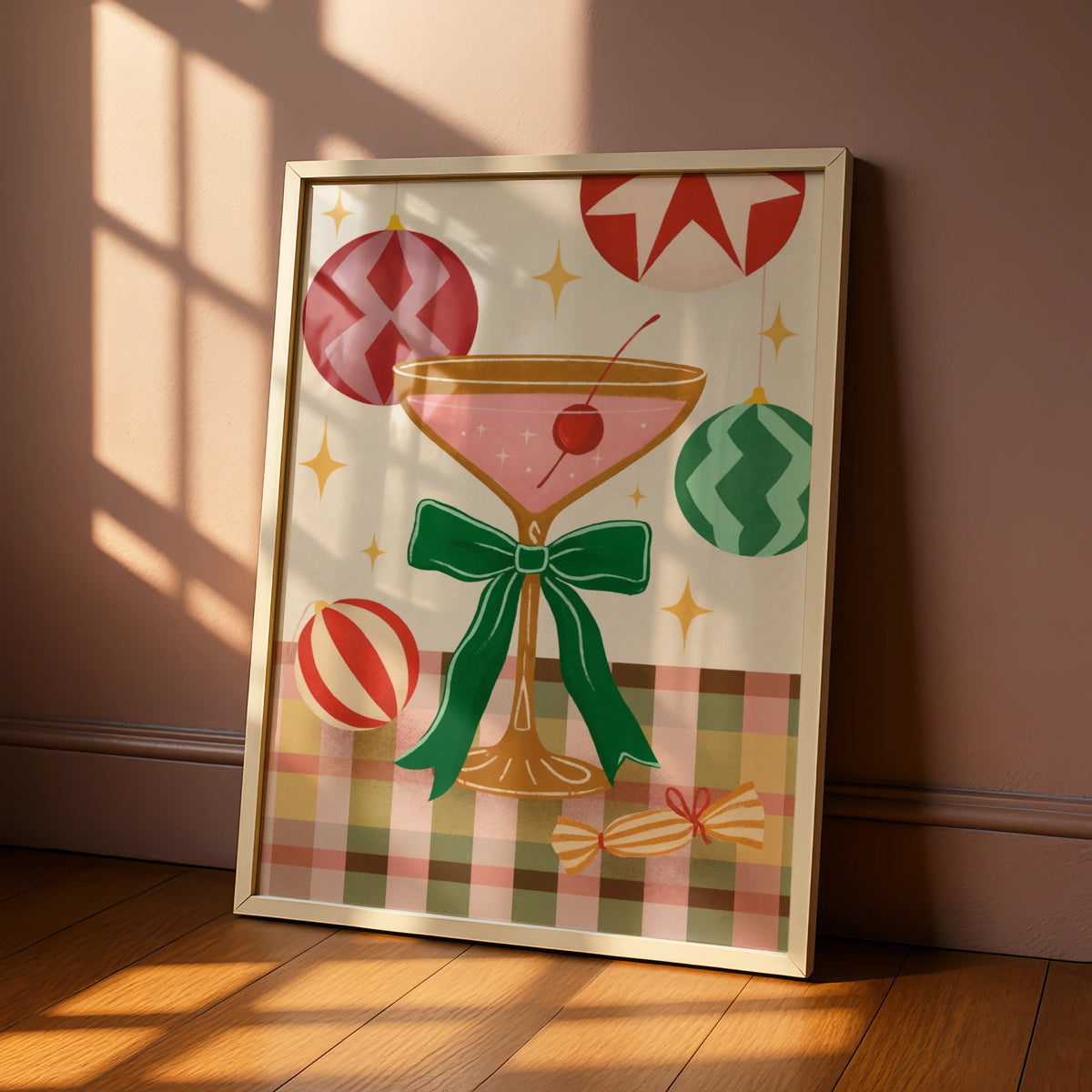 Christmas Cocktail Poster, Retro Festive Wall Art, Colourful Holiday Print, Eclectic Xmas Decor