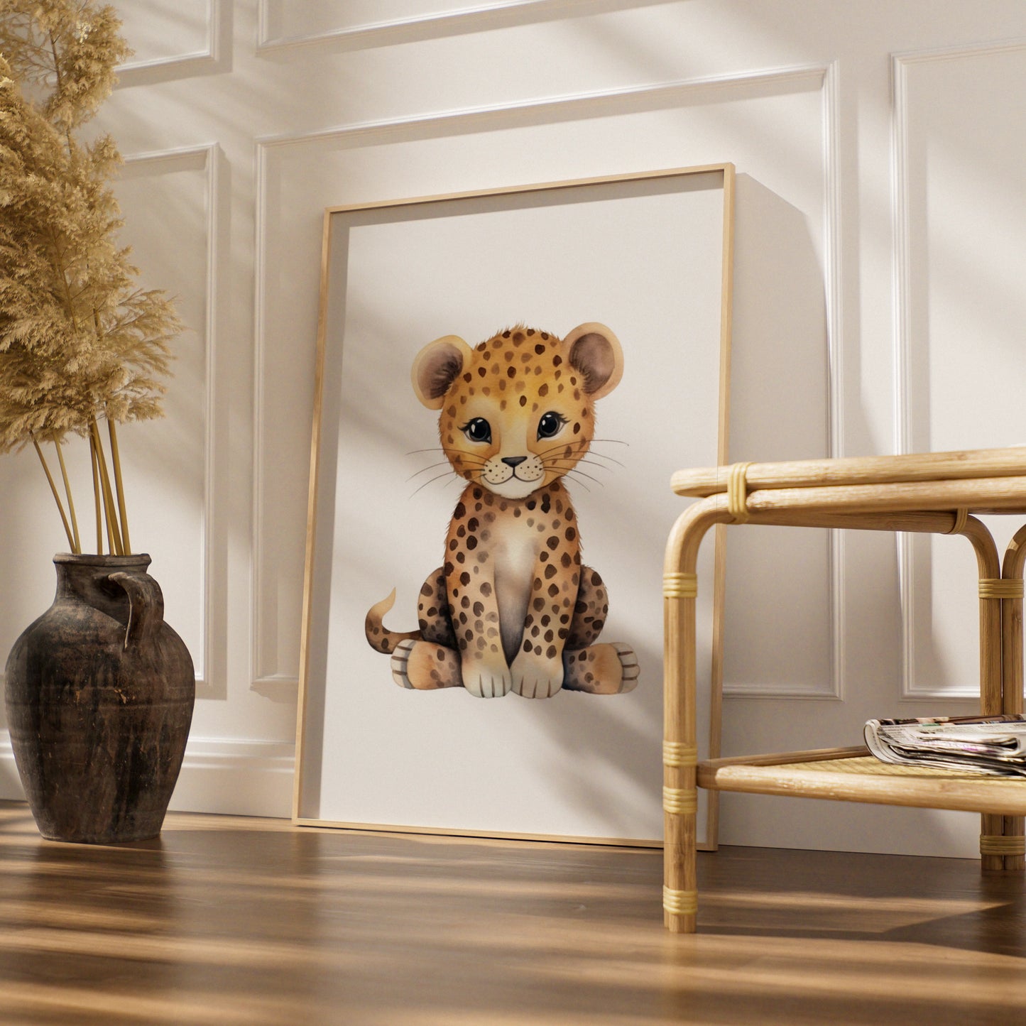 Cute Leopard Nursery Wall Art, Baby Safari Animal Poster, Watercolour Cheetah Print for Kids Room