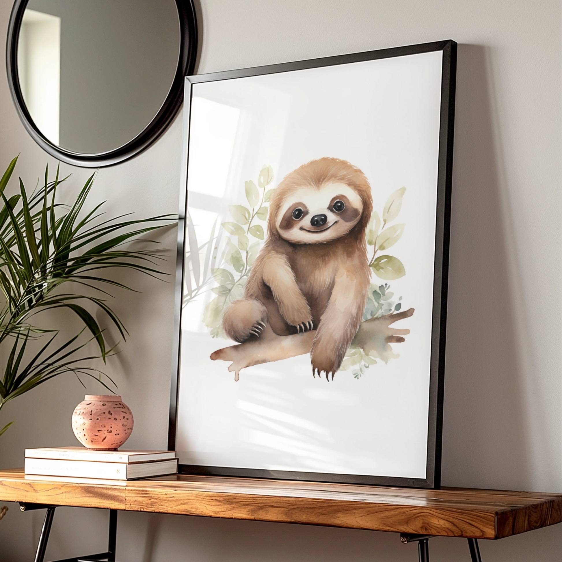 Cute Sloth Nursery Wall Art, Baby Animal Watercolour Poster, Kids Room Decor Print