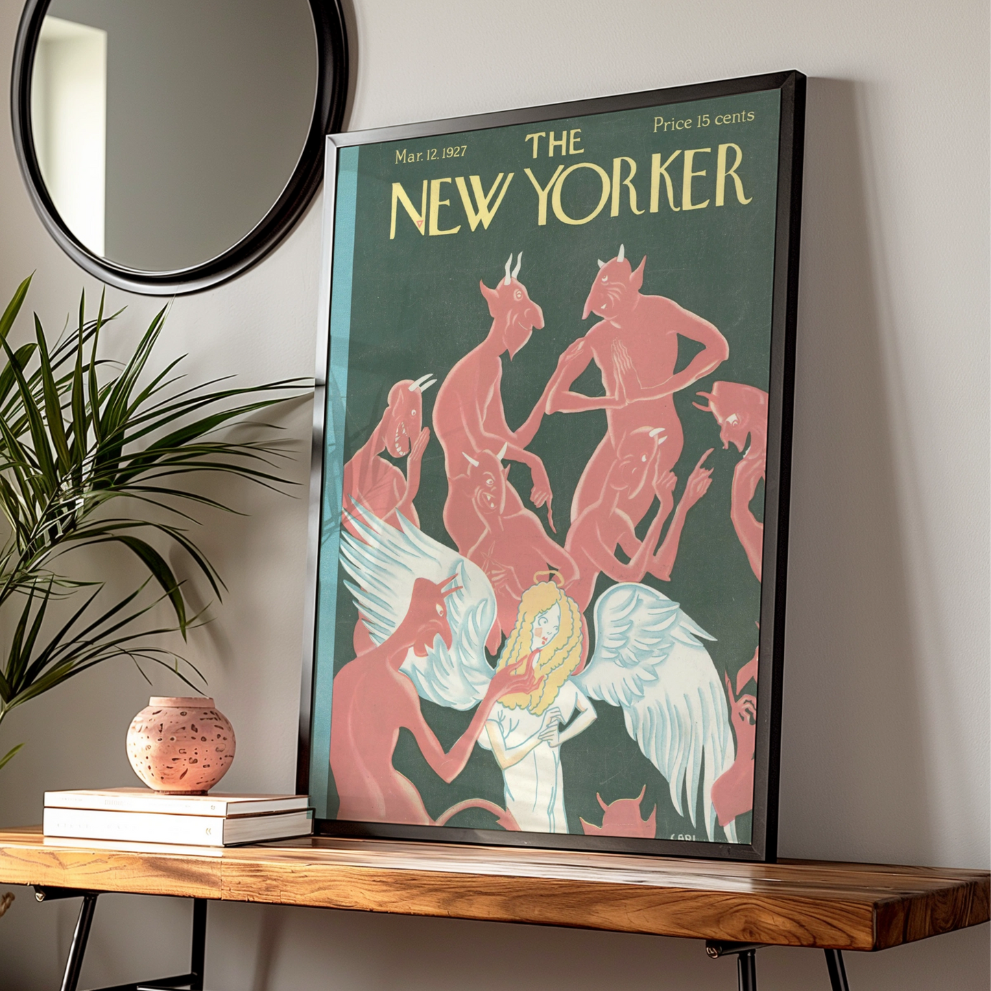 New Yorker Cover March 1927 Angel Devils Poster, Vintage Art Deco Wall Art Print