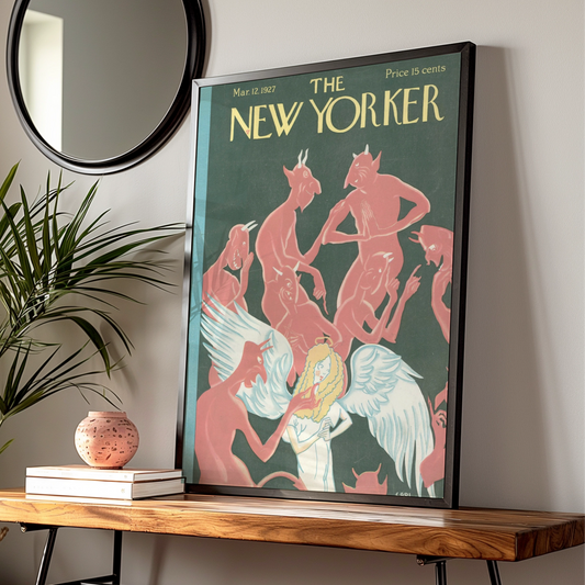 New Yorker Cover March 1927 Angel Devils Poster, Vintage Art Deco Wall Art Print