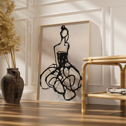 Ballerina Figure Monochrome Wall Art, Black and White Dancer Poster, Abstract Modern Print