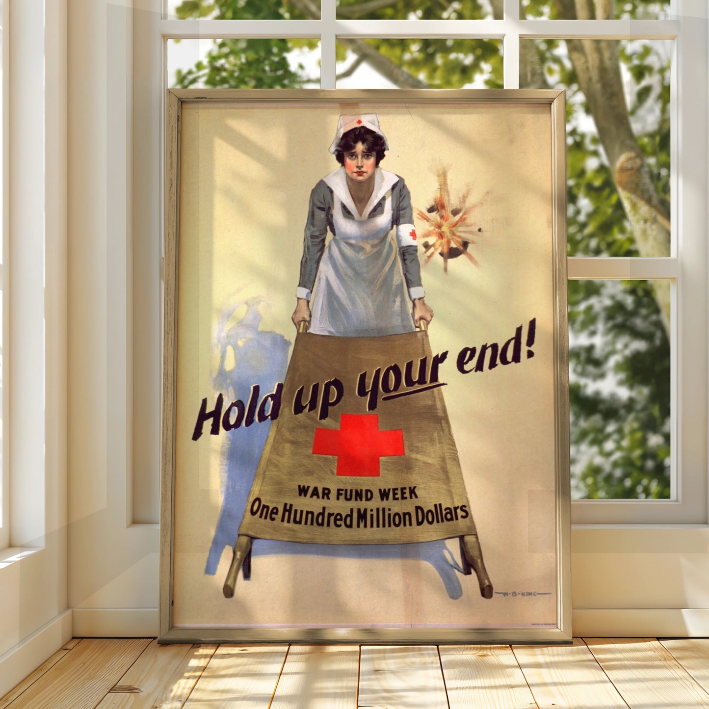 WWI Red Cross Nurse Vintage War Poster, Hold Up Your End, WW1 Propaganda Wall Art