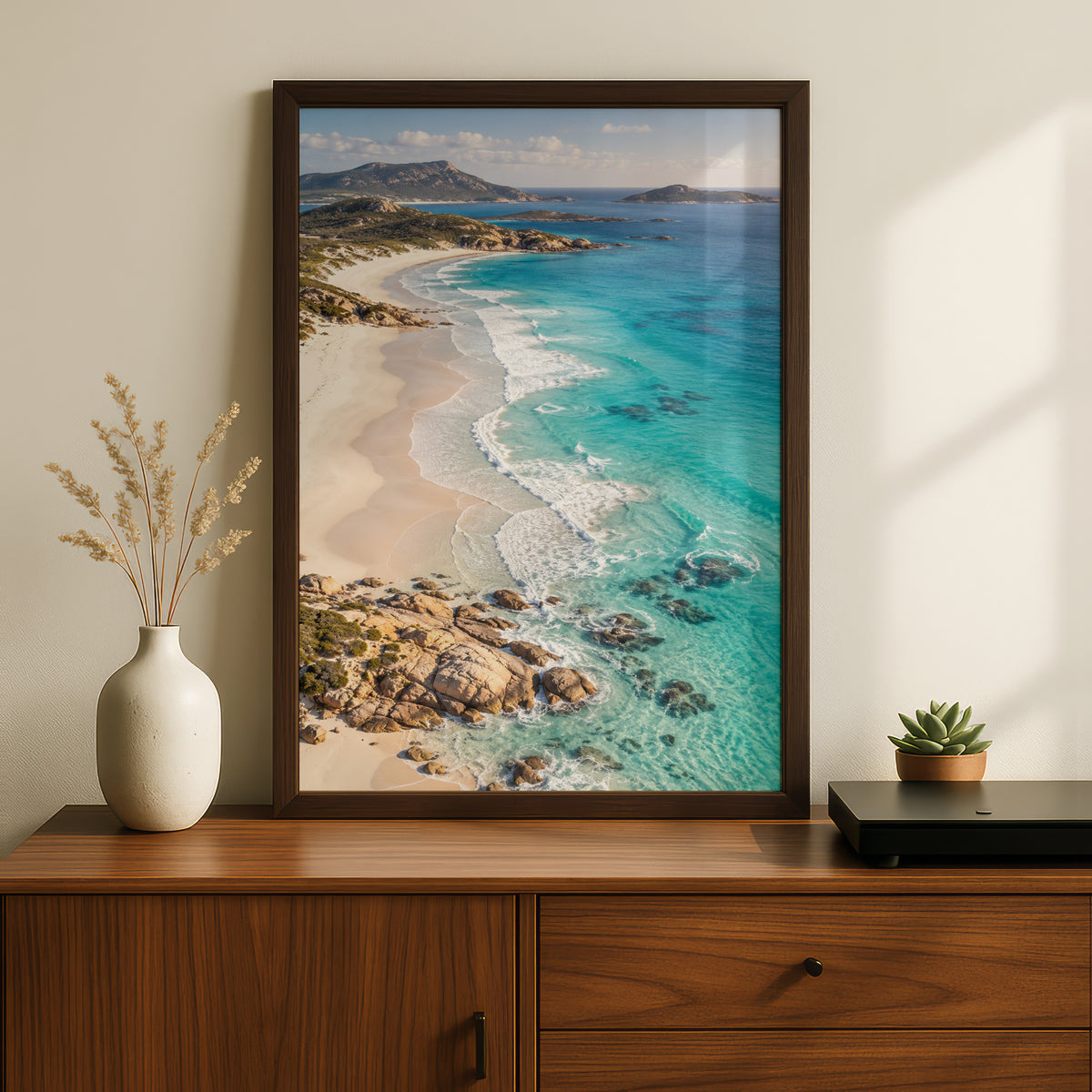 Australian Coastal Landscape Print, White Sand Beach, Turquoise Ocean Wall Art, Beach House Poster