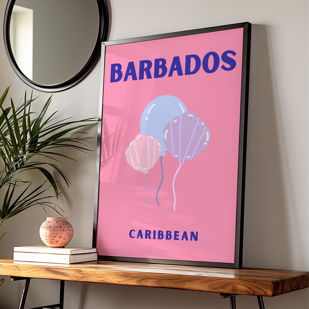 Barbados Travel Poster, Caribbean Wall Art, Retro Pink Print, Unique Holiday Decor