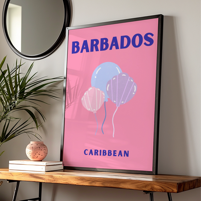 Barbados Travel Poster, Caribbean Wall Art, Retro Pink Print, Unique Holiday Decor