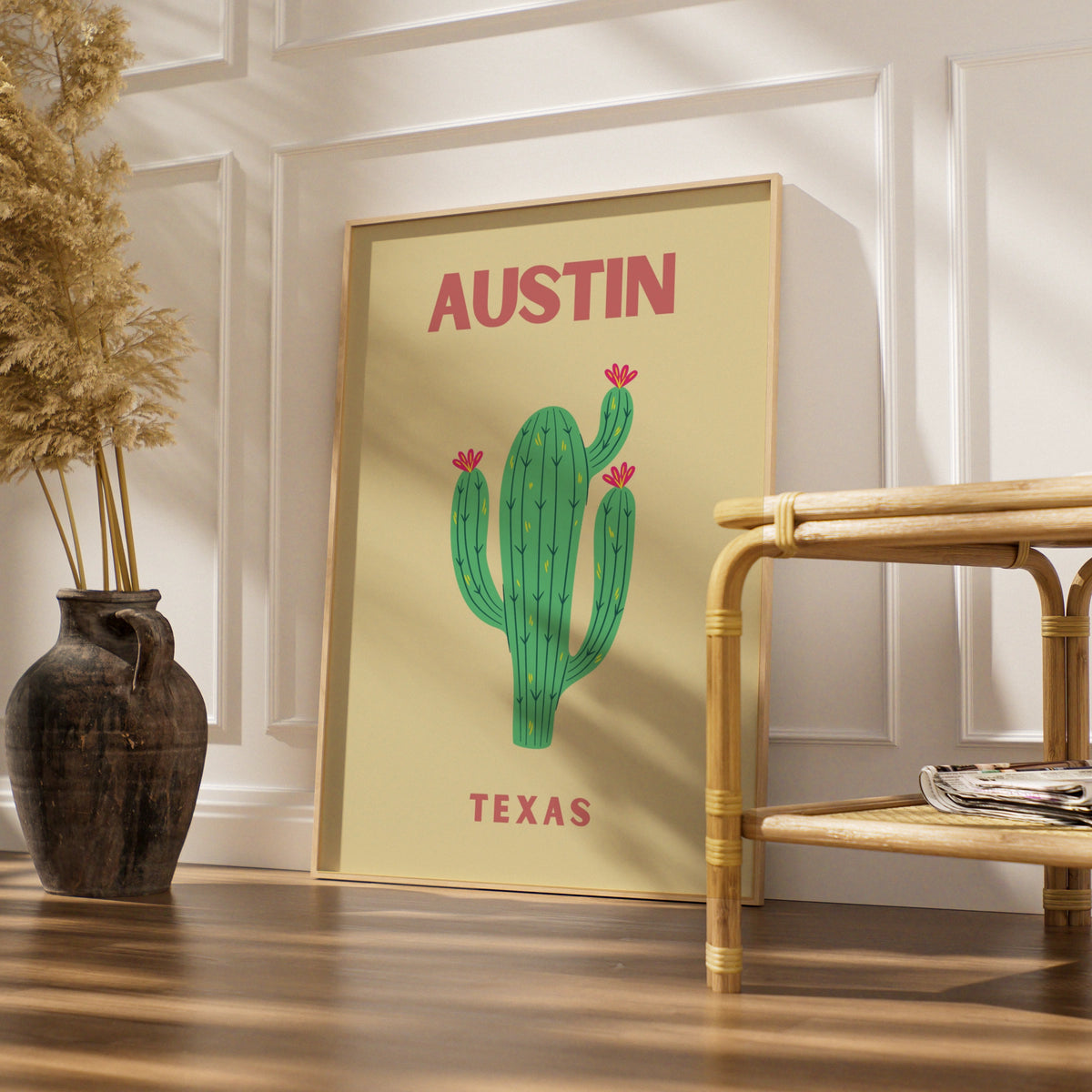 Austin Texas Travel Poster, Cactus Wall Art, Retro Texas Print, Southwestern Home Decor
