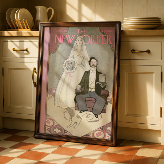 The New Yorker June 1927 Wedding Cover Poster, Vintage Bride Groom Wall Art Print