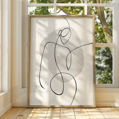 Abstract Line Art Figure Print, Monochrome Wall Art, Minimalist Black White Poster, Modern Neutral