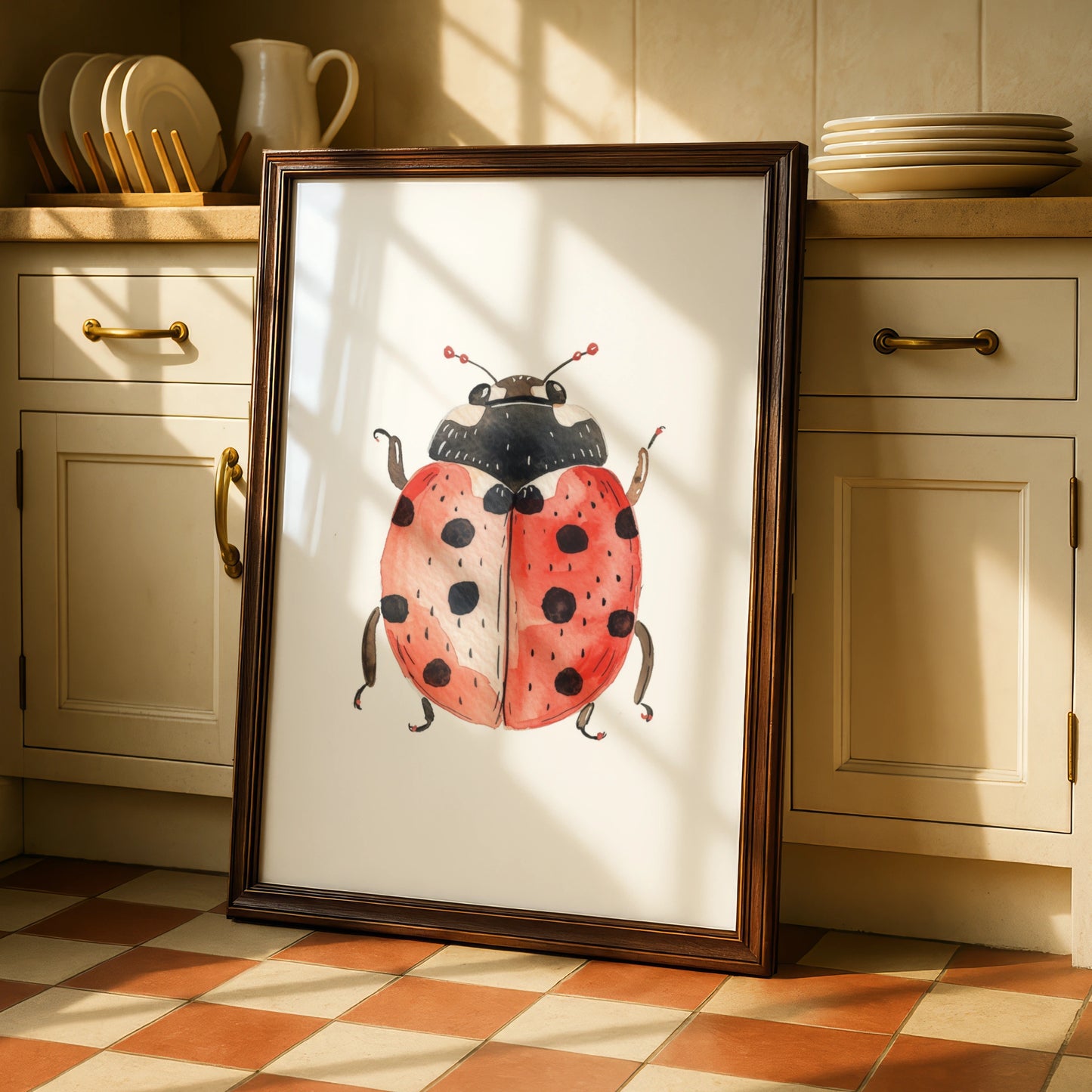 Ladybird Nursery Wall Art, Watercolour Ladybug Poster, Red Kids Room Print