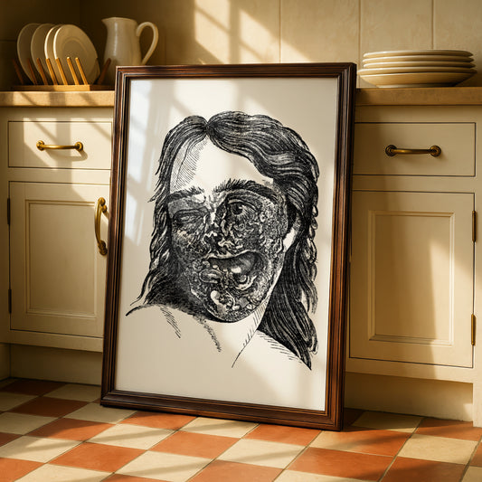 Halloween Horror Poster, Gothic Zombie Face Wall Art, Vintage Engraving Dark Print