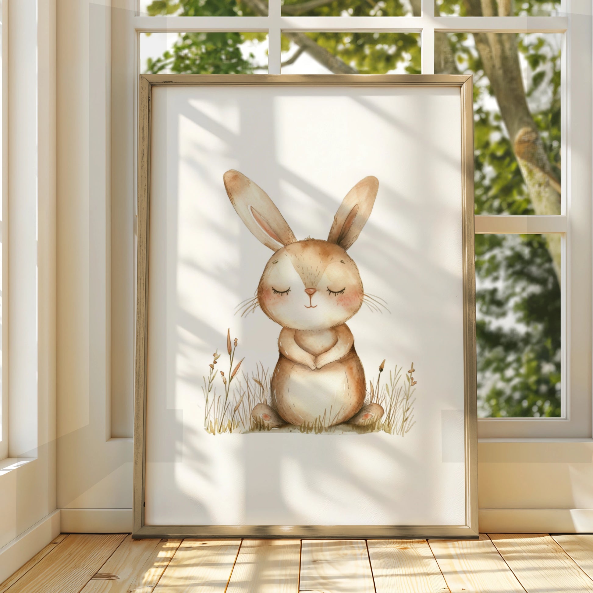 Nursery Bunny Rabbit Poster, Watercolour Baby Wall Art, Cute Rabbit Print, Kids Room Decor