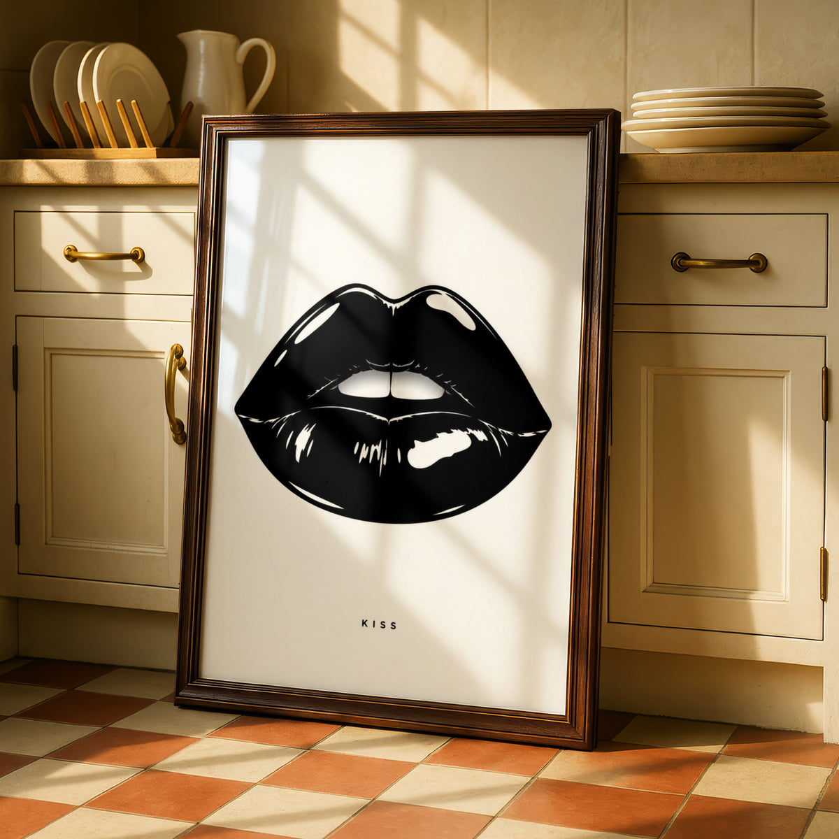 Kiss Lips Print, Monochrome Wall Art, Black and White Poster, Minimalist Lip Art