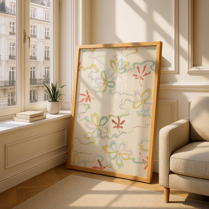 Vintage Japanese Maple Leaf Floral Print, Woodblock Wall Art, Japandi Poster – A5 Oak frame