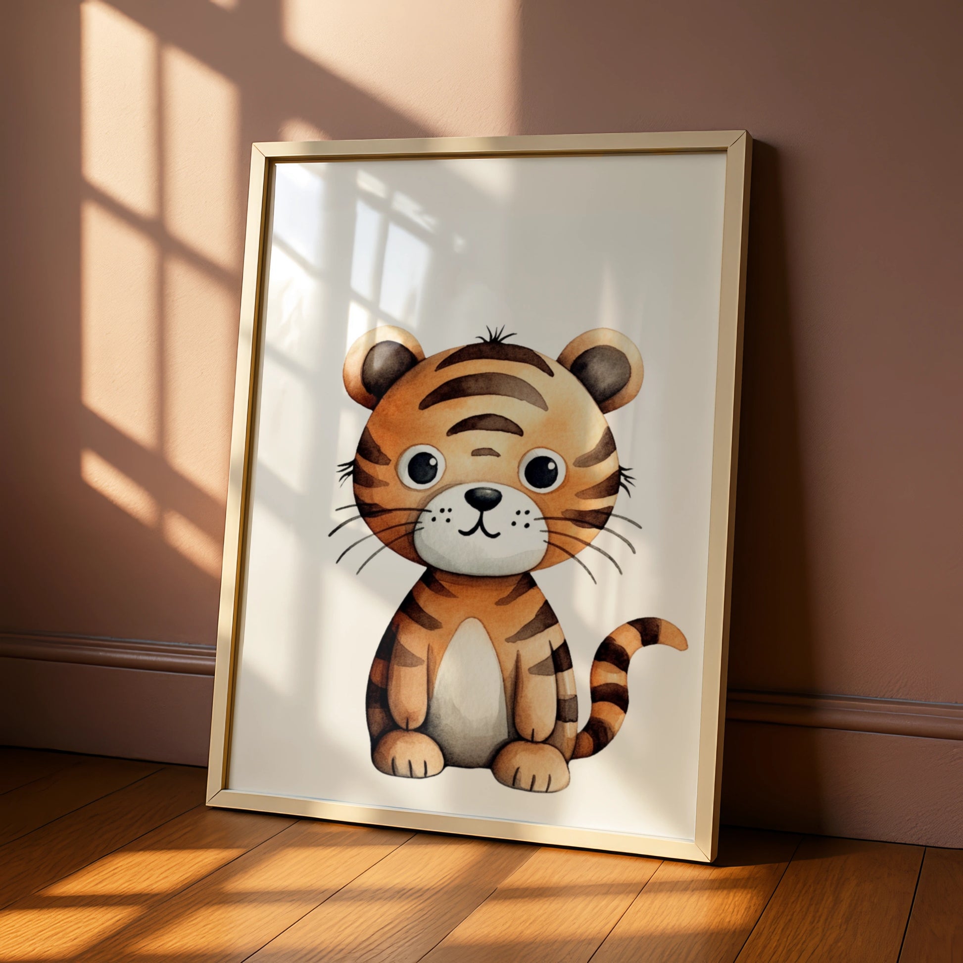 Cute Tiger Nursery Wall Art, Baby Animal Poster, Kids Room Watercolour Print, Safari Decor