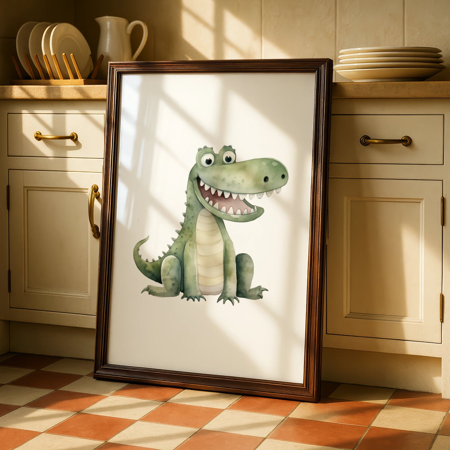 Cute Crocodile Nursery Wall Art, Watercolour Animal Poster, Kids Room Decor Print