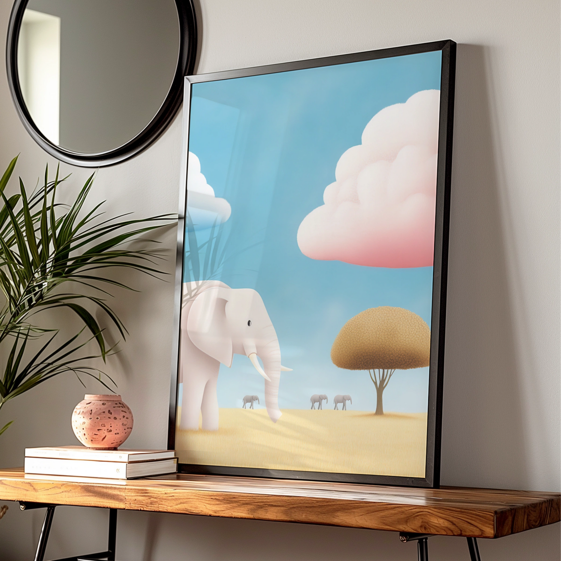 Elephant Nursery Wall Art, Safari Animal Print, Baby Room Poster, Pastel Kids Decor