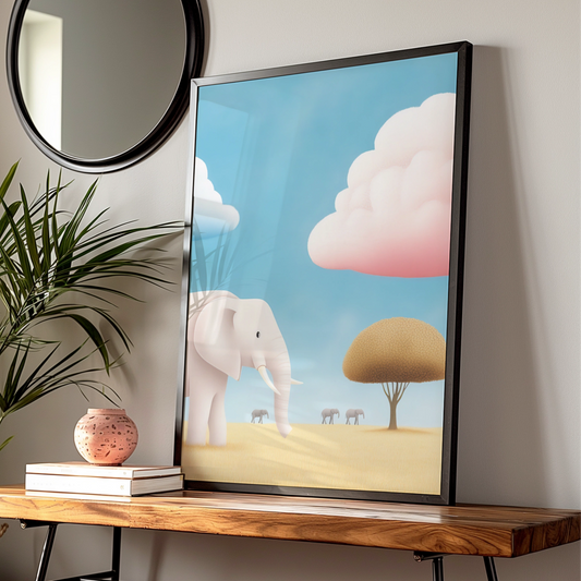 Elephant Nursery Wall Art, Safari Animal Print, Baby Room Poster, Pastel Kids Decor